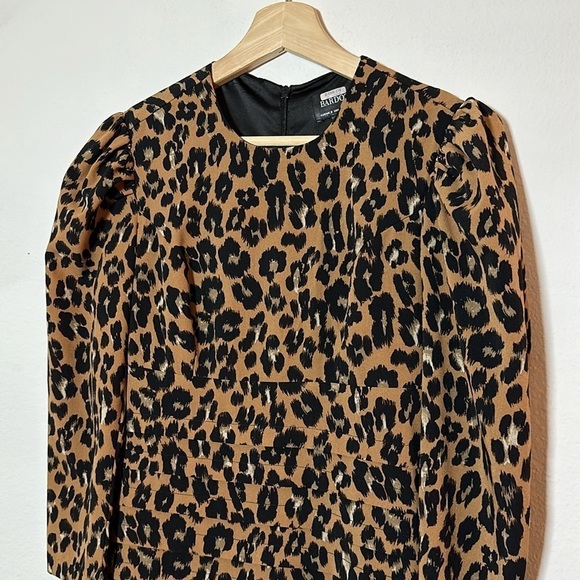 Bardot Ada Leopard Print Pleated Minidress Ruffle Hem 3/4 Sleeve Sz.4 - Picture 4 of 10
